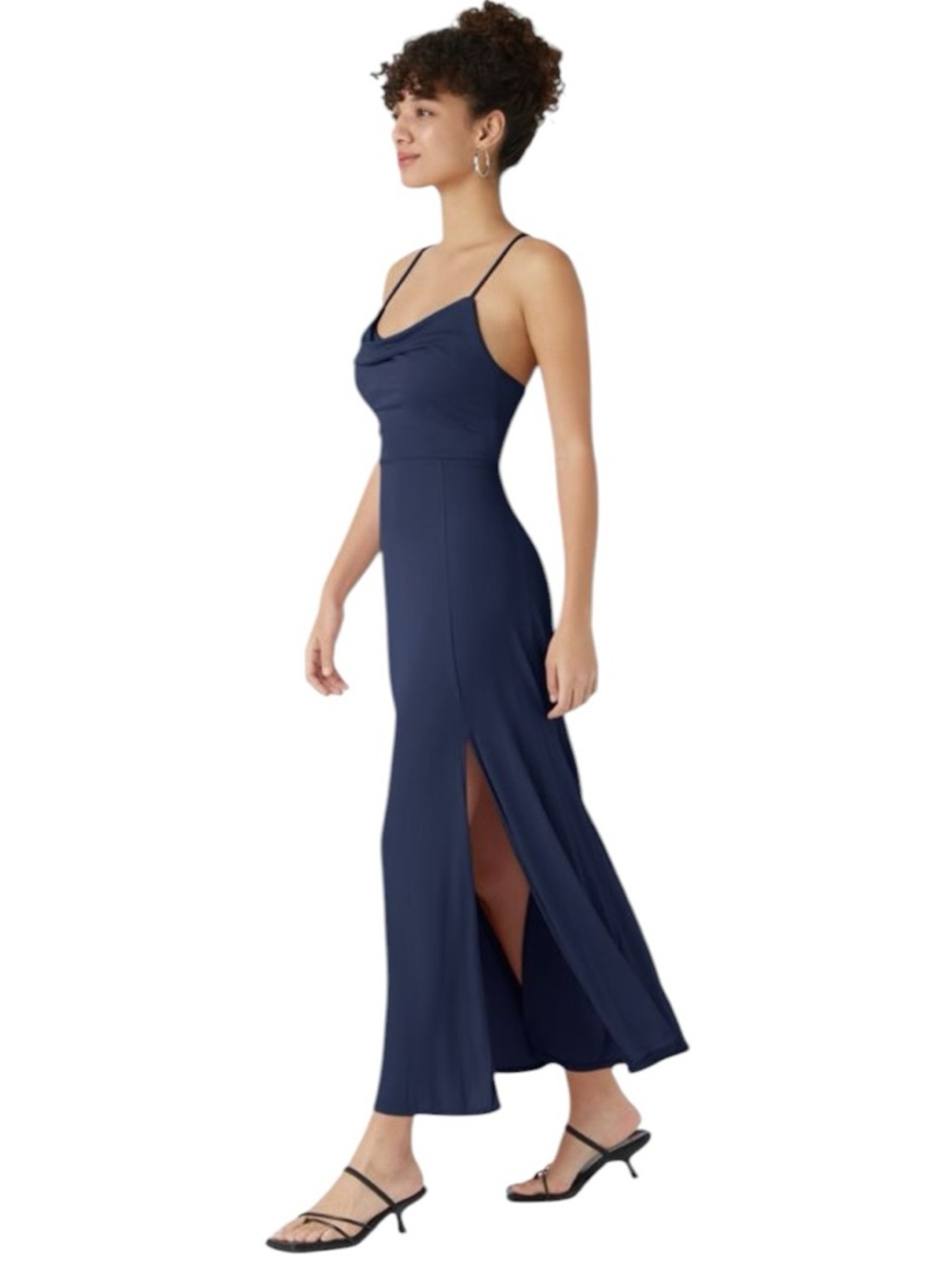 Halara Ribbed Cowl Neck Lace Up Maxi Dress in Nightfall Blue Size Medium - Picture 3 of 12